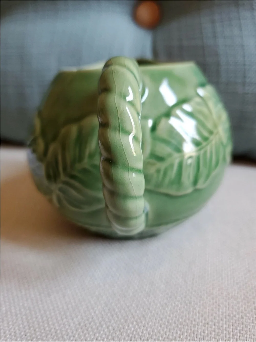 NWT Bordallo Pinheiro Leaf Service Green Creamer Leaves Basketweave Discontinued